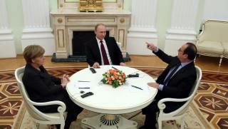 Путин, Меркел, Оланд, Порошенко, уреждат, телефон, мир, Украйна