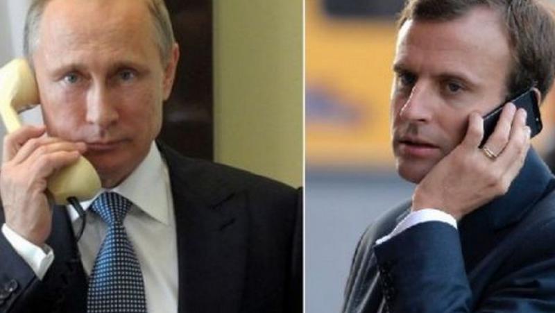 Руският президент Владимир Путин и френският лидер Еманюел Макрон продължиха