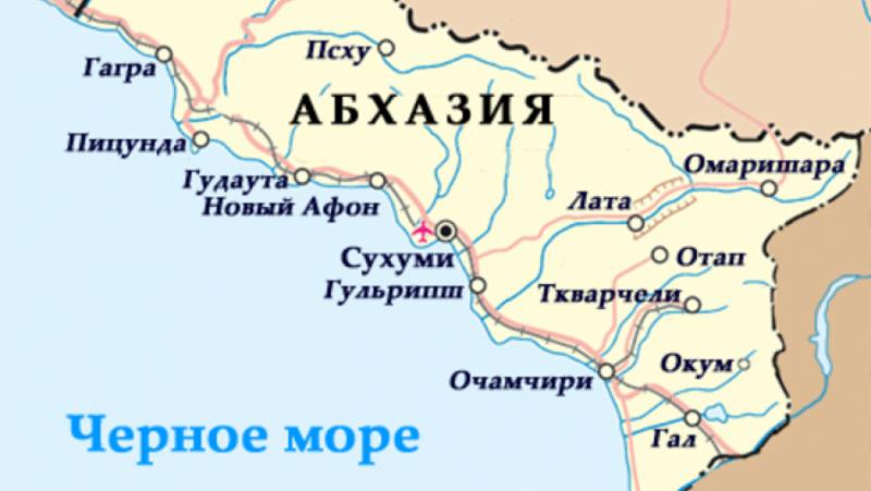 Сколько ехать до сухуми. Абхазия на карте с городами и поселками. Карта Абхазии с поселками. Абхазия политическая карта. Столица Абхазии на карте.