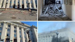 Брилянтен удар, администрация, Херсон, черни стълбове дим, разрушения